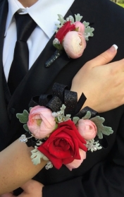 Pearl Band Corsage with Matching Buttonholes